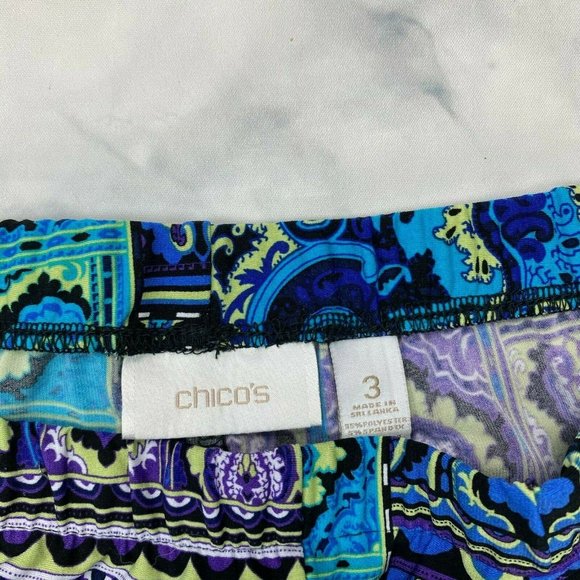 Chico's Patchwork Blue/Purple Mandala Wide Leg 3 - Picture 5 of 7